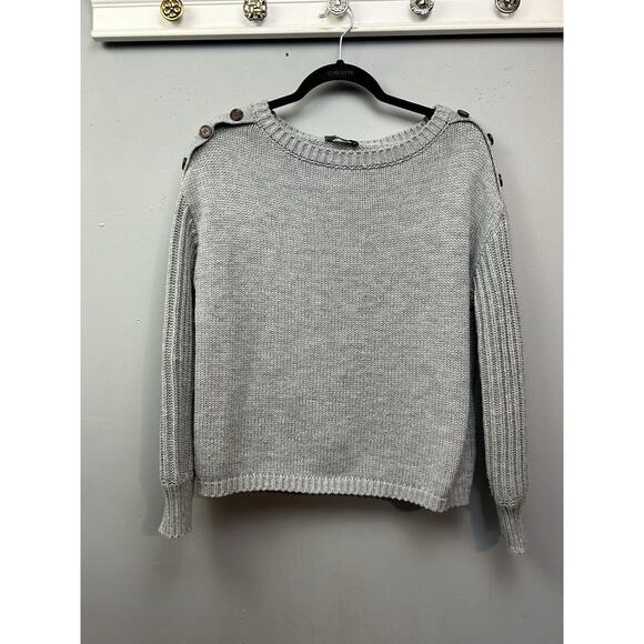 Belle by Belldini pullover sweater Womens Large Button shoulder knit Gray Chunky - Picture 1 of 8